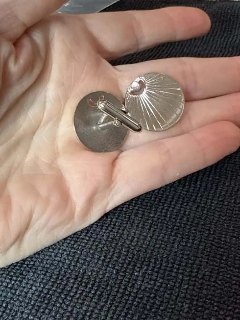 Vintage Swank Silver-Tone Sunburst Round Cufflinks